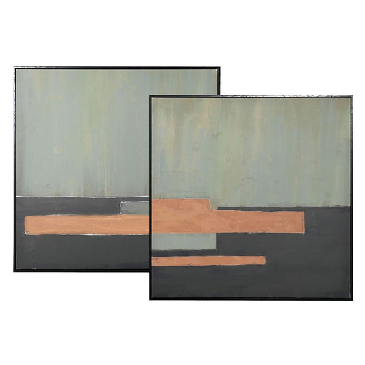 Set of 2 Green and Black Block Framed Canvases