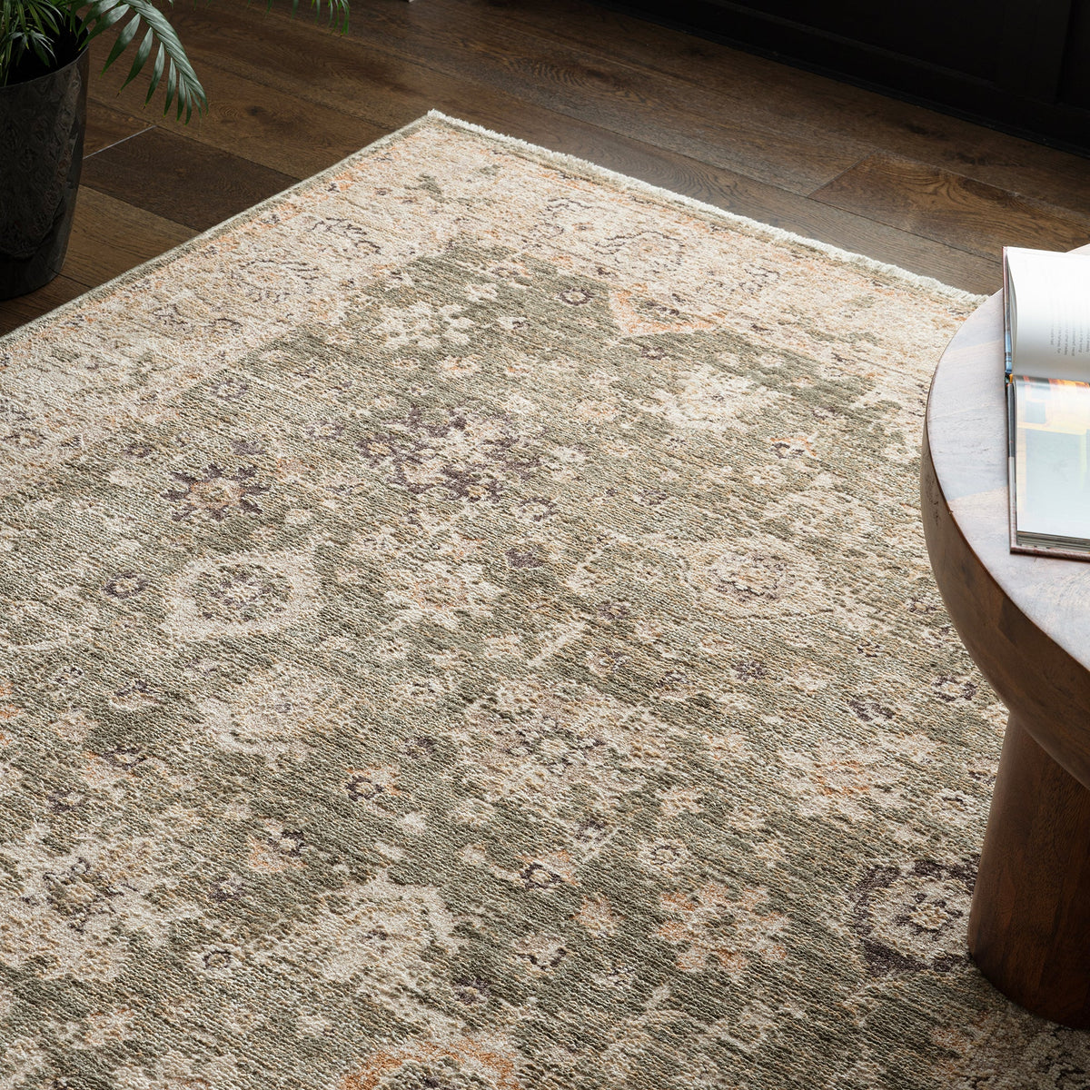 Heriz HE04 Ornate Green Rug - close up