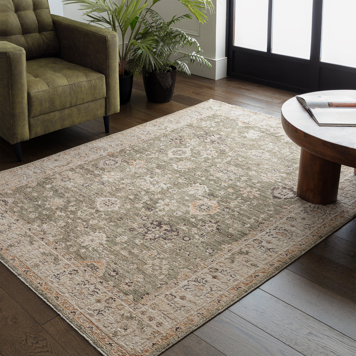 Heriz HE04 Ornate Green Rug - lifestyle
