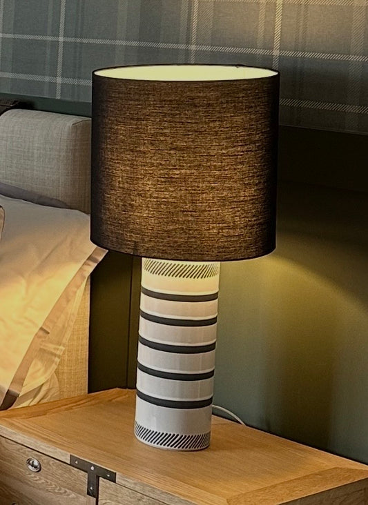 Monochrome Striped Table Lamp with Black Shade