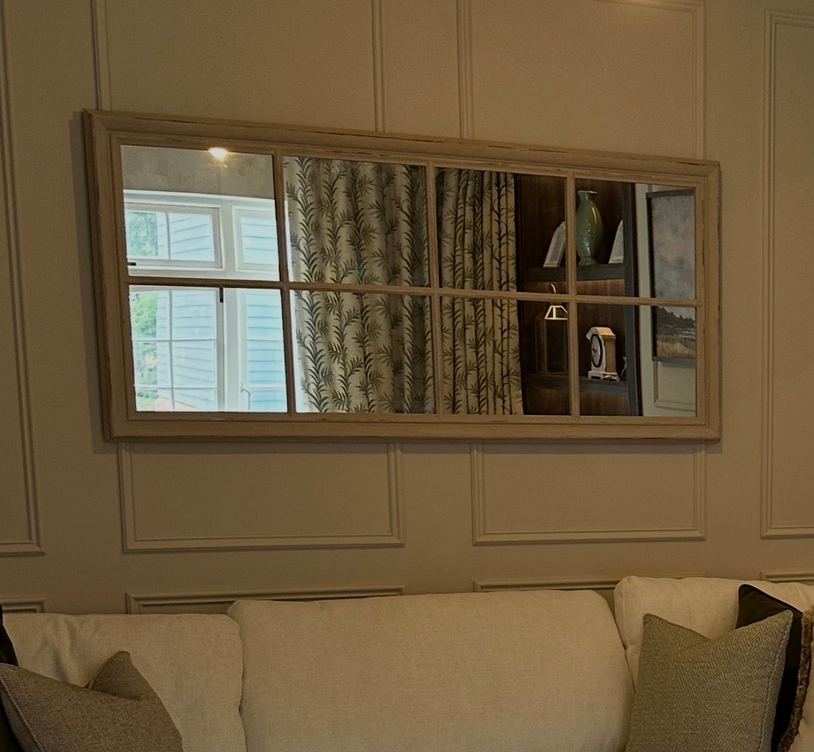Large Taupe Windowpane Mirror