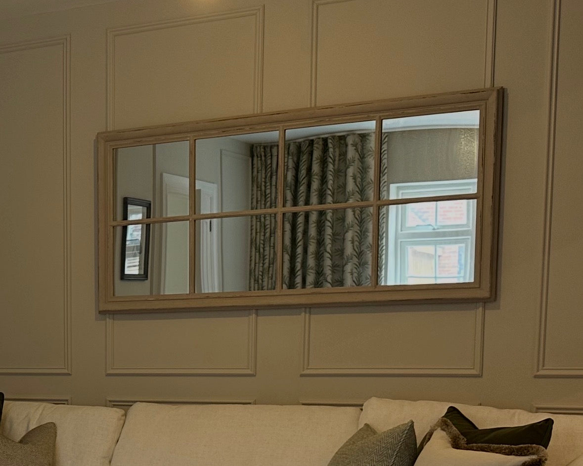 Large Taupe Windowpane Mirror