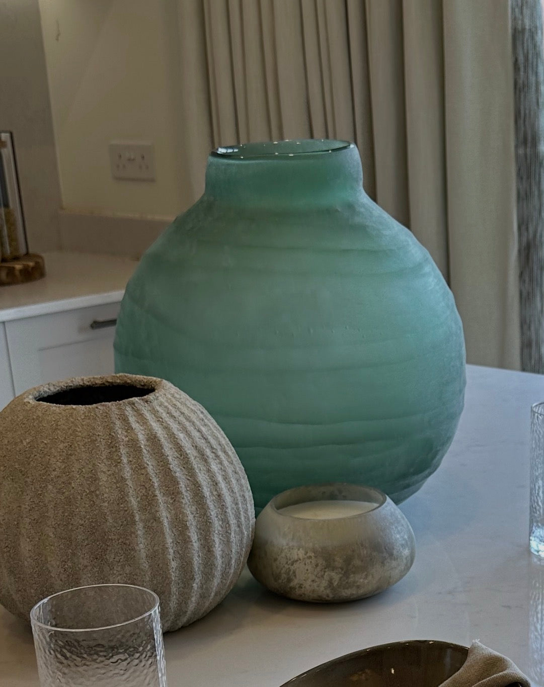 Green Round Glass Vase