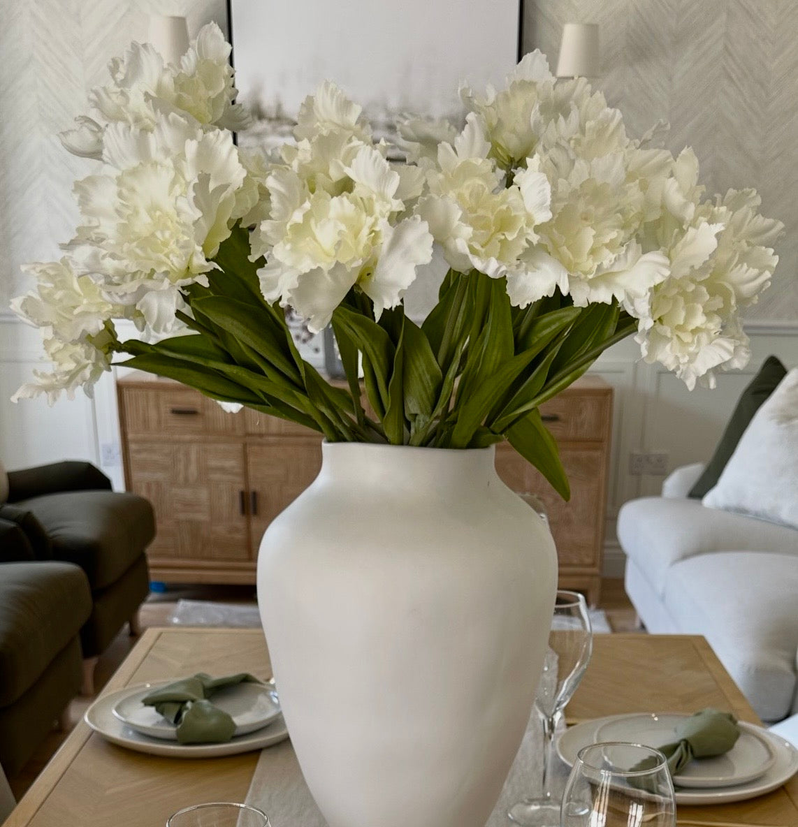 White Parrot Tulip with Leaves
