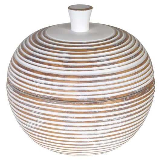 White-washed Ribbed Lidded Jar