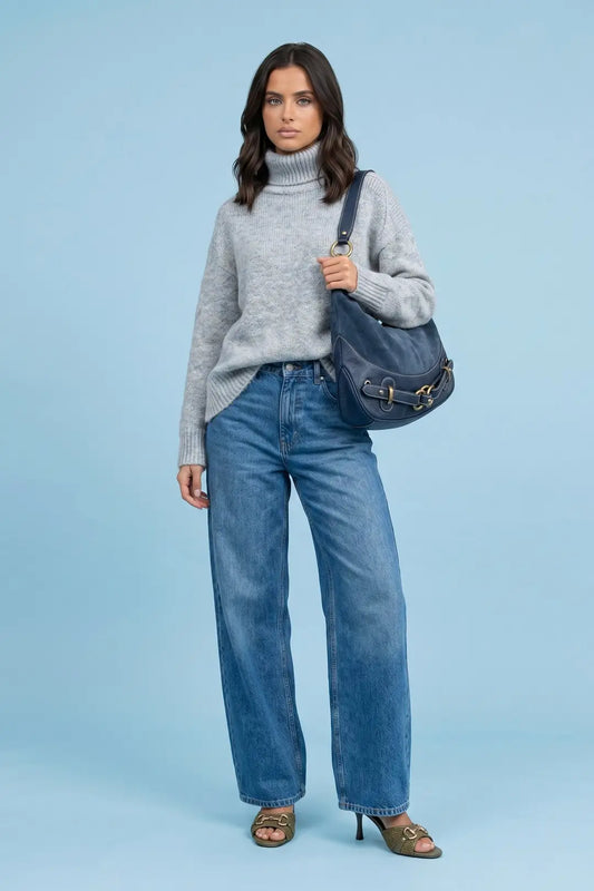 Urban Bliss Blue Wool Blend Saddle Sleeve Jumper