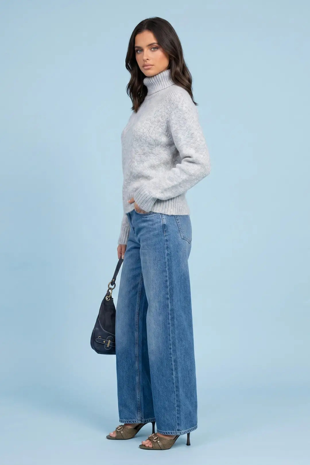 Urban Bliss Blue Wool Blend Saddle Sleeve Jumper