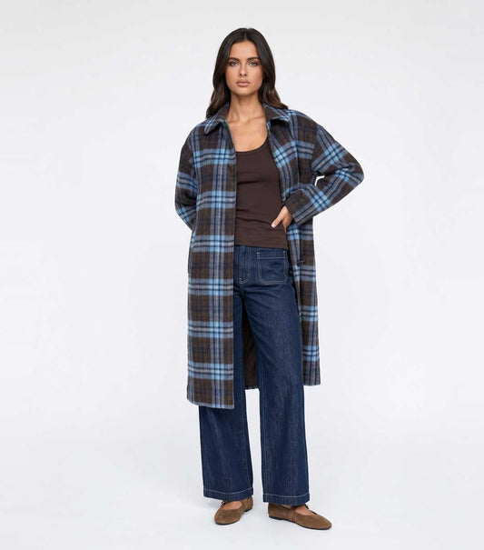 Urban bliss blue check collard longline coat