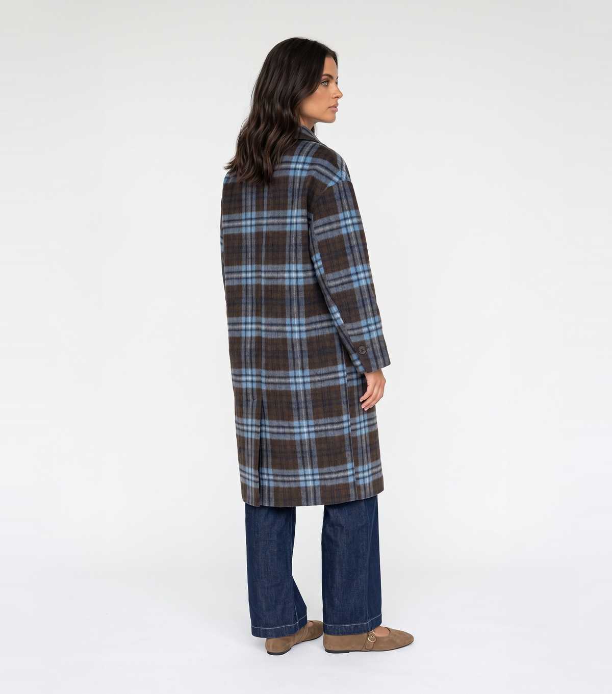 Urban bliss blue check collard longline coat