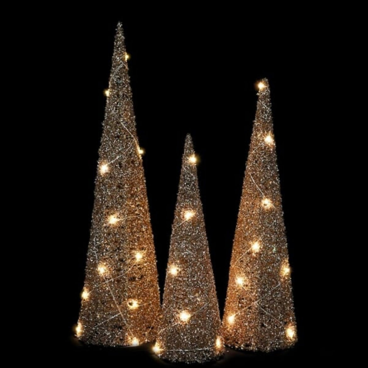 Glittered LED Decorative Trees - Set of 3