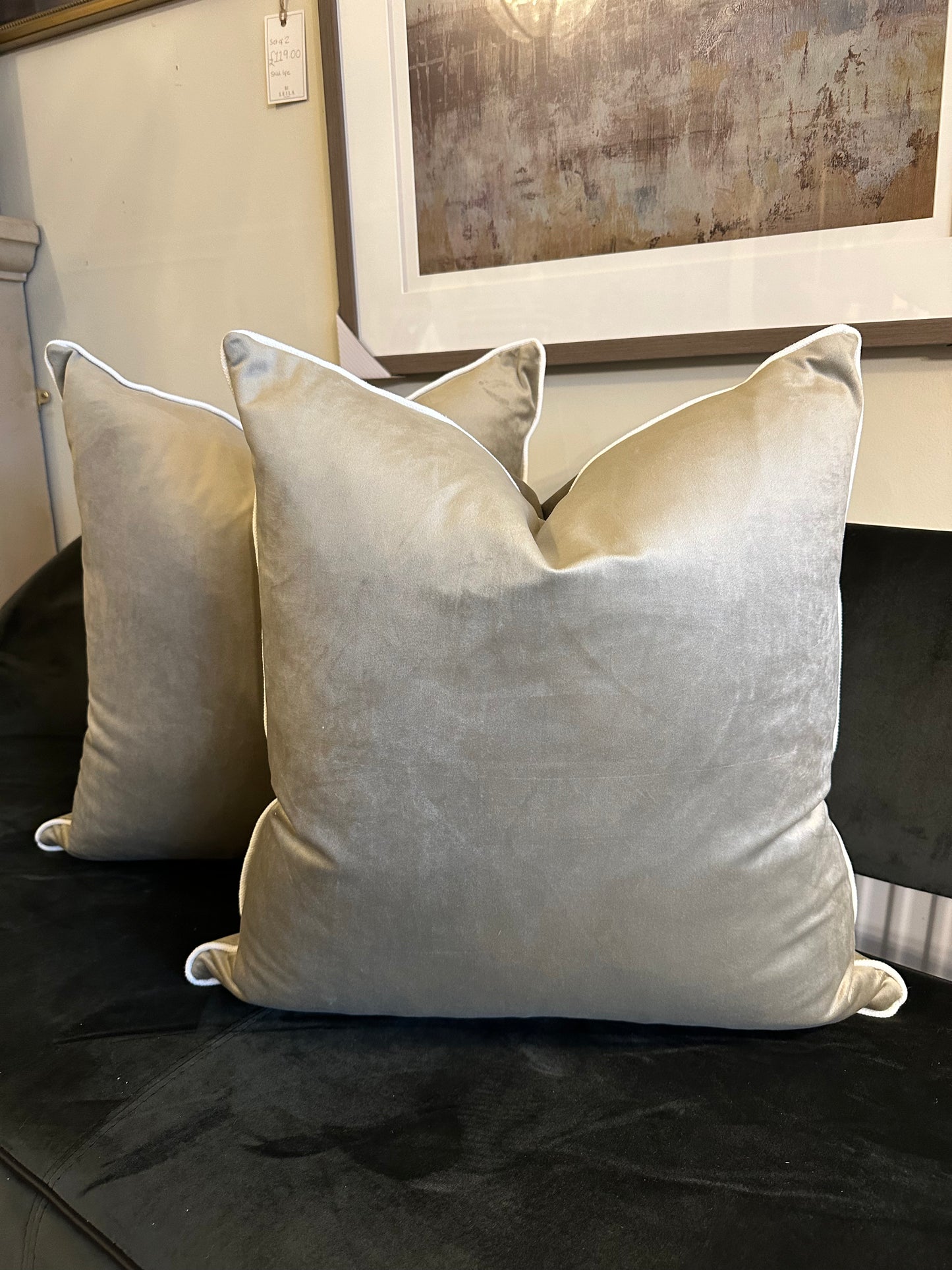 Velvet light olive cushion