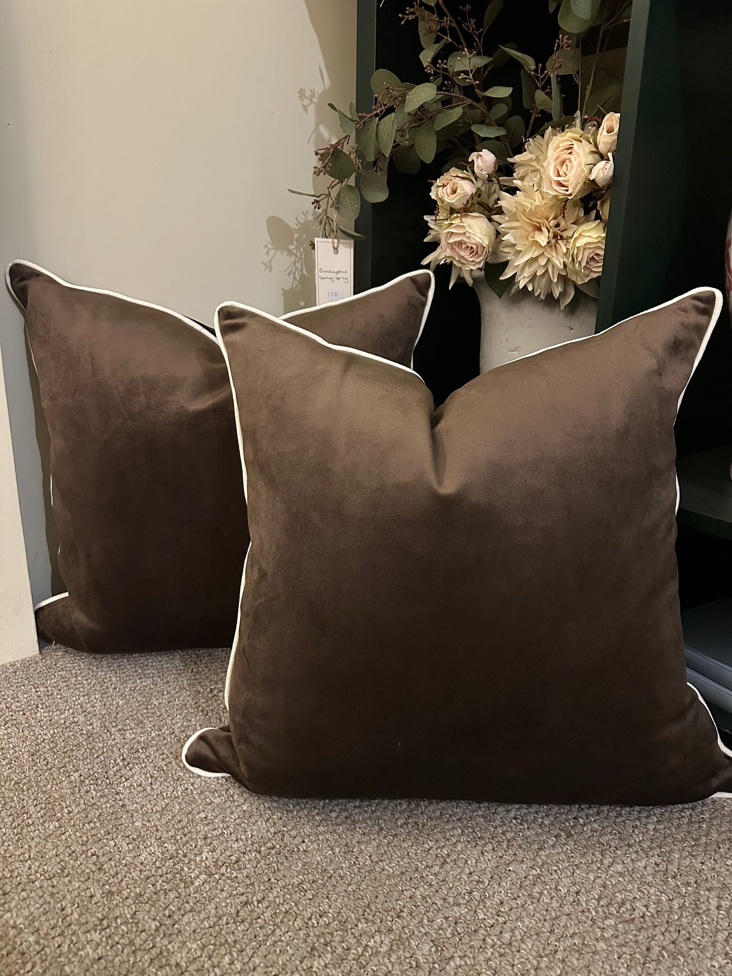 Chocolate brown velvet cushion