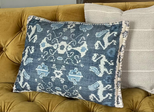 Blue and White Ikat Cushion