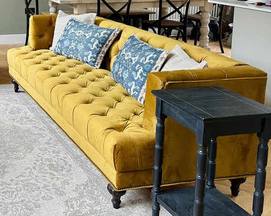 Mustard Velvet Buttoned Sofa