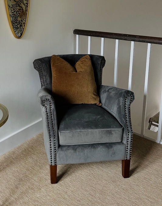 Gun Metal Velvet Armchair