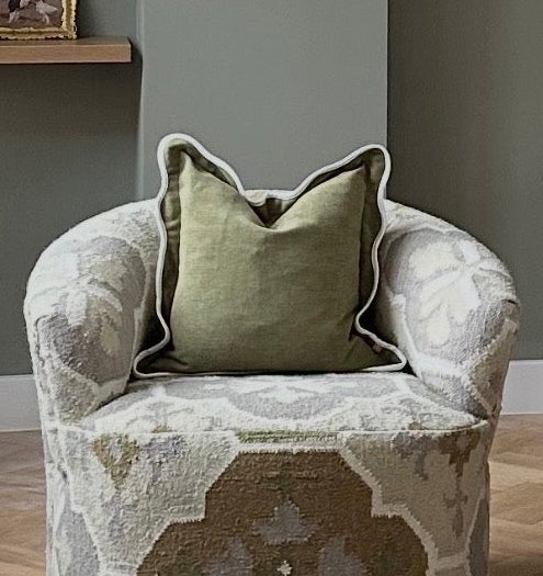 Chloe Olive Scalloped Edge Cushion