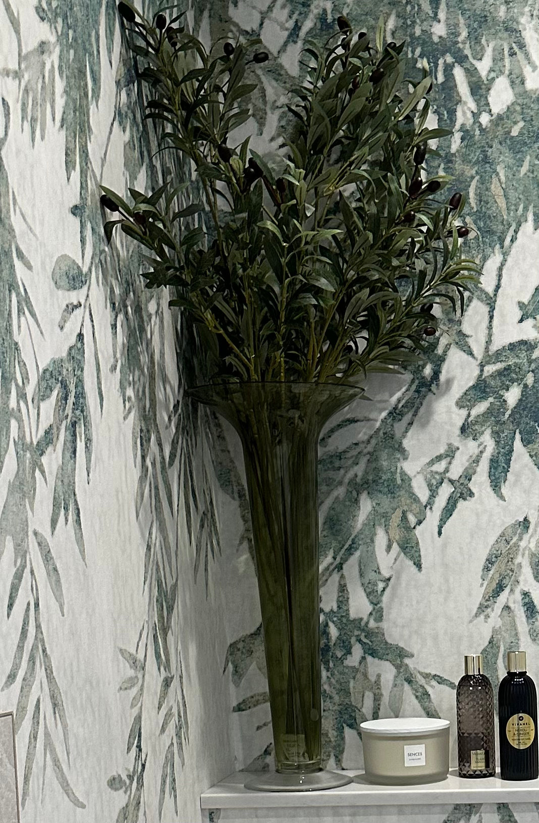 Hand Blown Frosted Olive Glass Vase