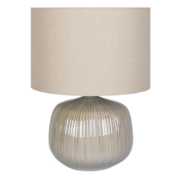 Small Ribbed Table Lamp with Linen Shade