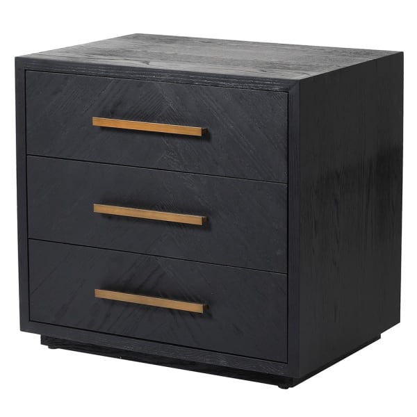 Black 3 Drawer Bedside with Brass Handles