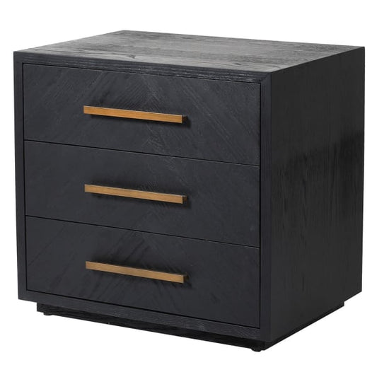 Black 3 Drawer Bedside with Brass Handles