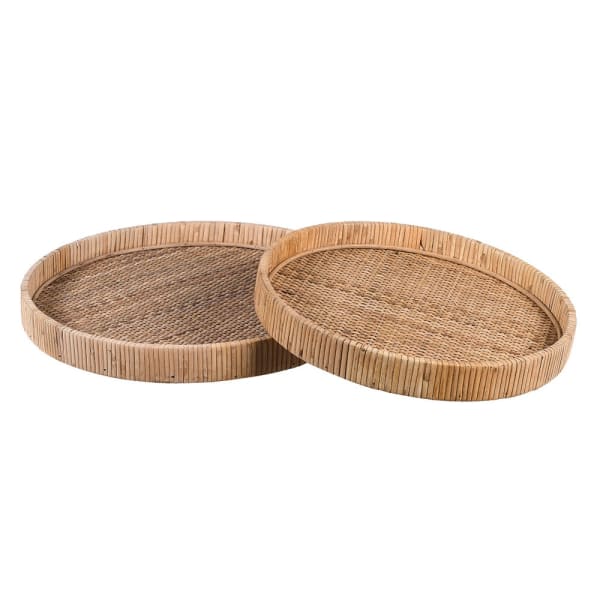 Set of 2 Round Rattan Trays