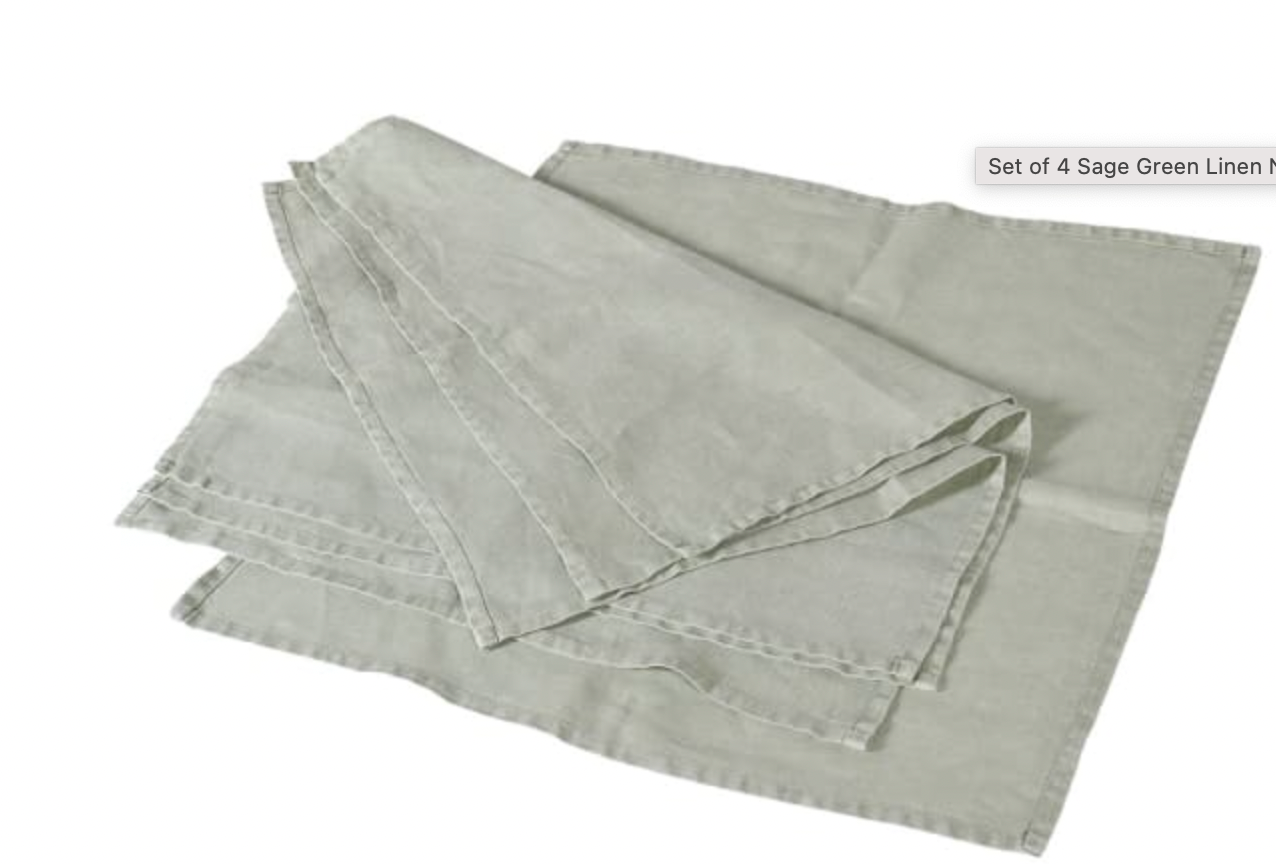 Set of 4 Sage Green Linen Napkins