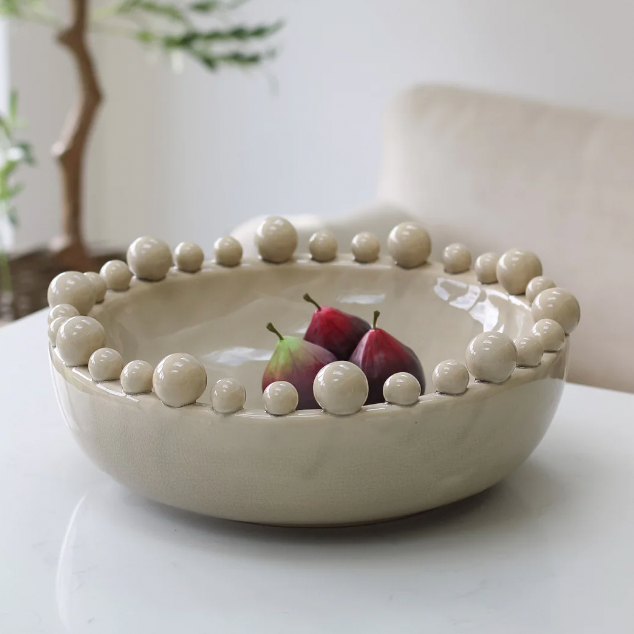 Cream Ceramic Bobble Edged Bowl