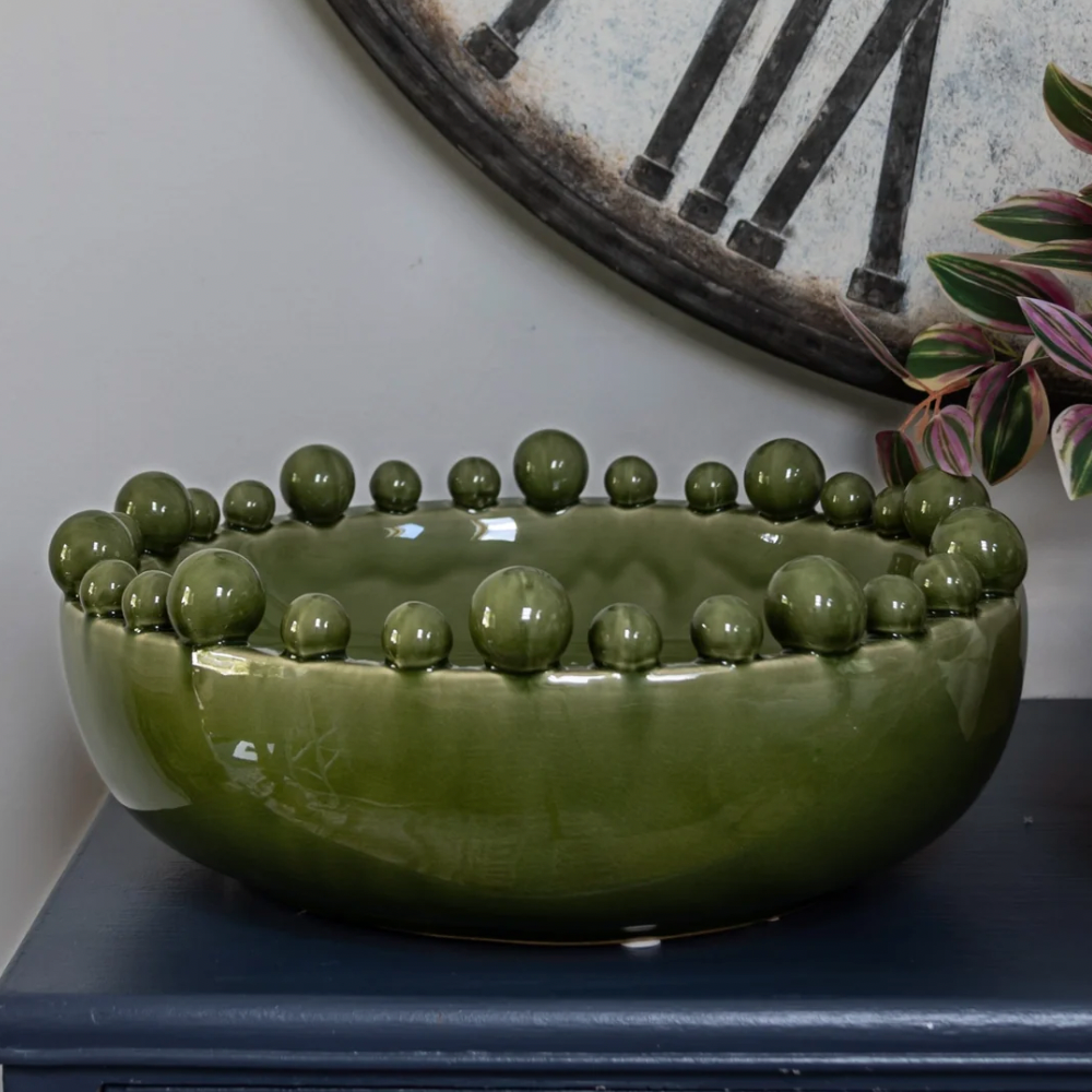Green Ceramic Bobble Edged Bowl