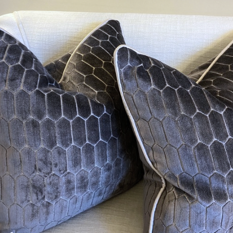 Square Velvet Grey Patterned Cushion