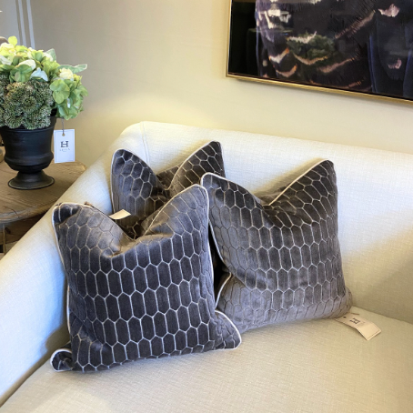 Square Velvet Grey Patterned Cushion