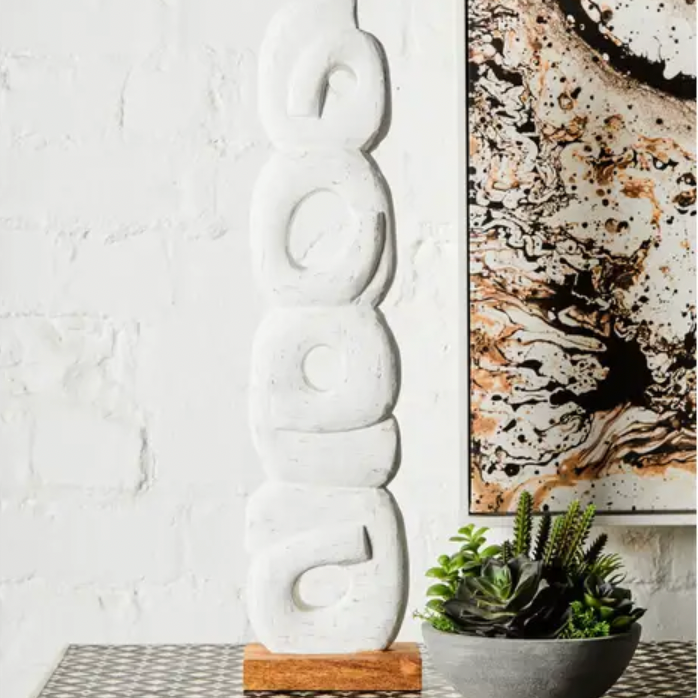 Fidel Rustic White Mango Wood Ring Sculpture