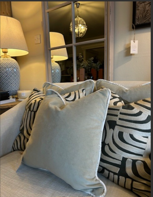 Handmade Sage Velvet Cushion with trim