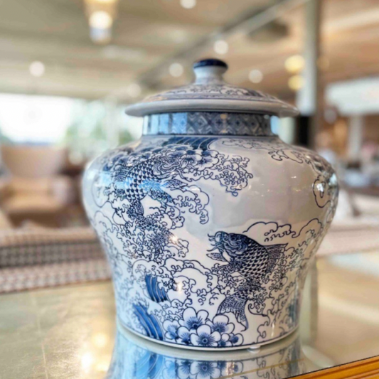 Blue & White Koi Fish Jar