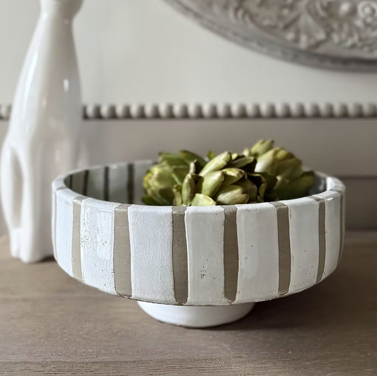 White Stripe Terracotta Bowl