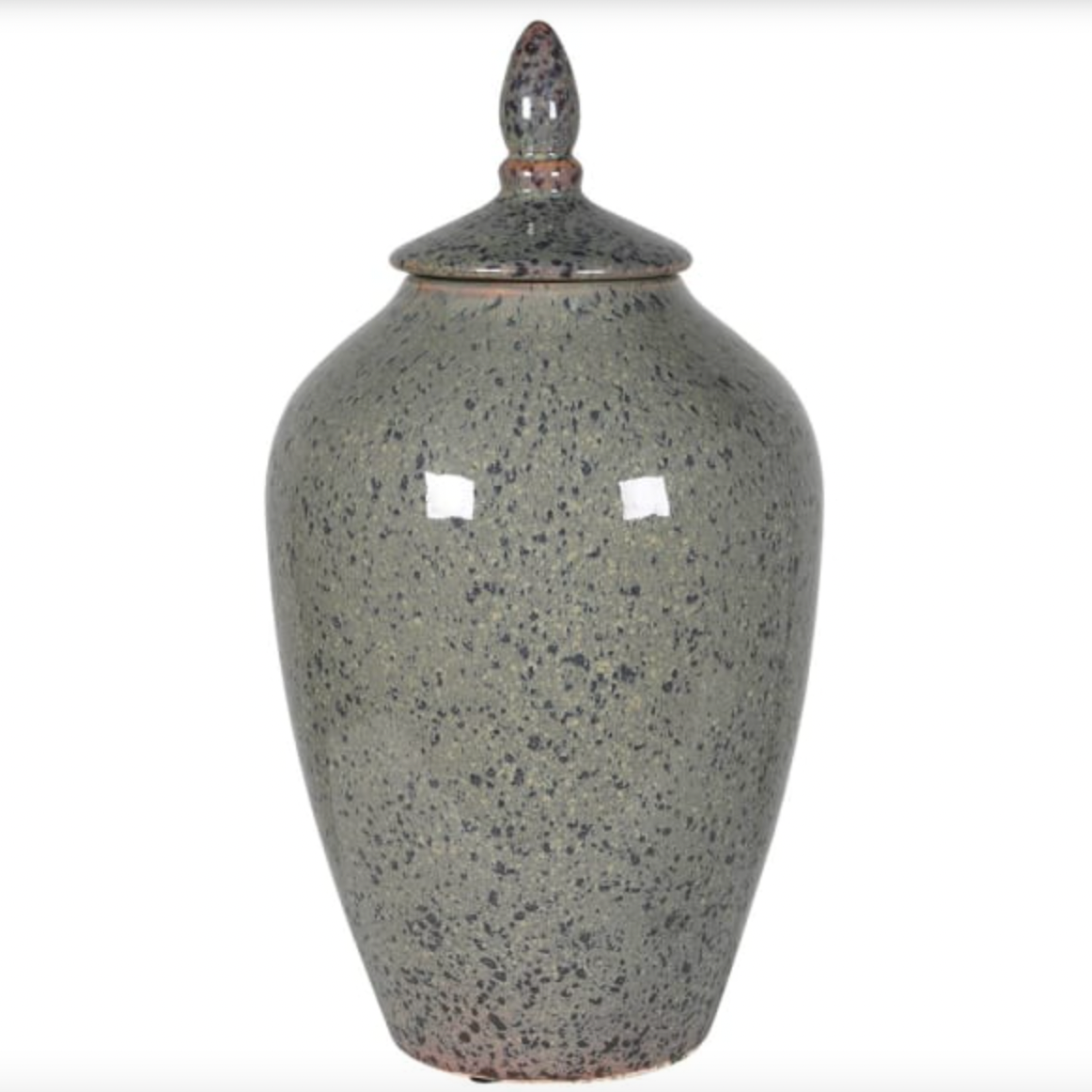 Large Green and Mustard Gradient Speckled Lidded Jar