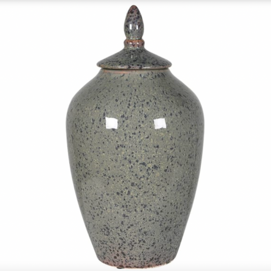 Large Green and Mustard Gradient Speckled Lidded Jar
