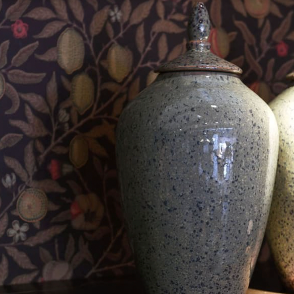 Large Green and Mustard Gradient Speckled Lidded Jar