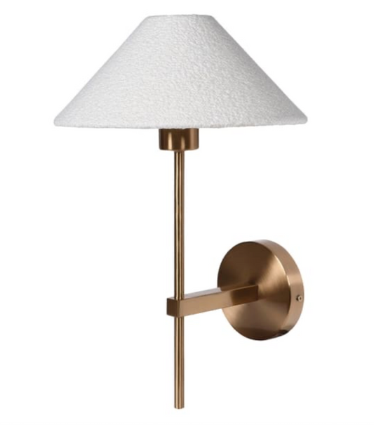 Brass Wall Light with Cone Boucle Shade