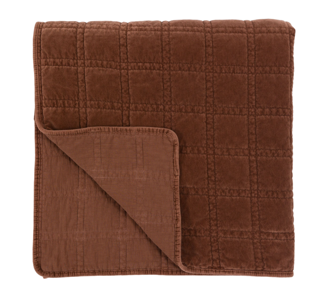 Cotton Velvet Quilted Bedspread Rust