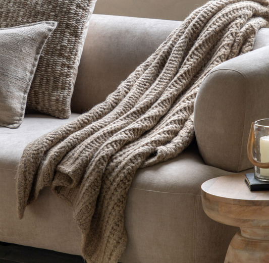 Luxury Melange Knit Throw Oatmeal