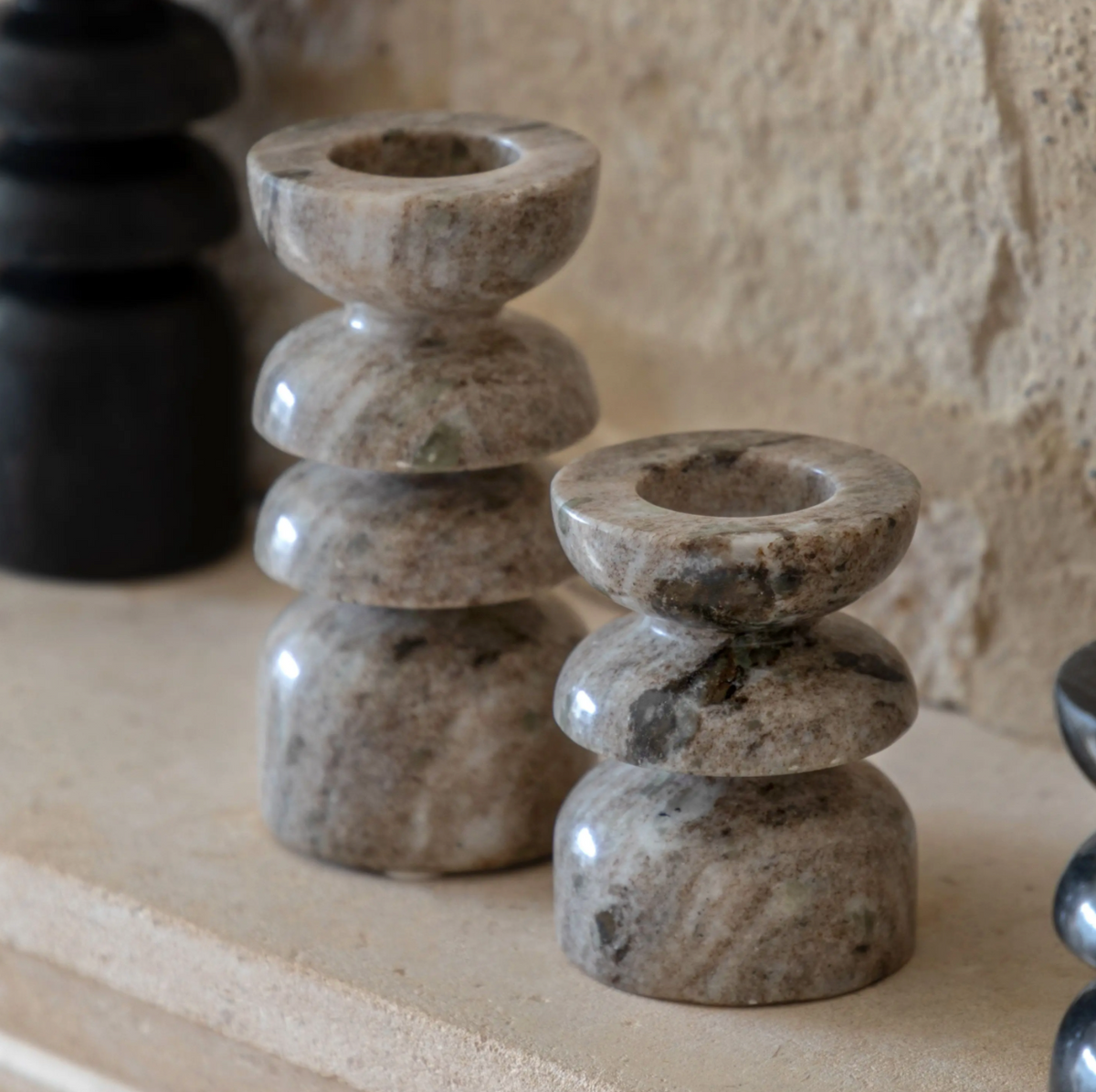 Azuaga Marble Candlestick Sandstone — Set of 2