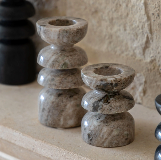 Azuaga Marble Candlestick Sandstone — Set of 2