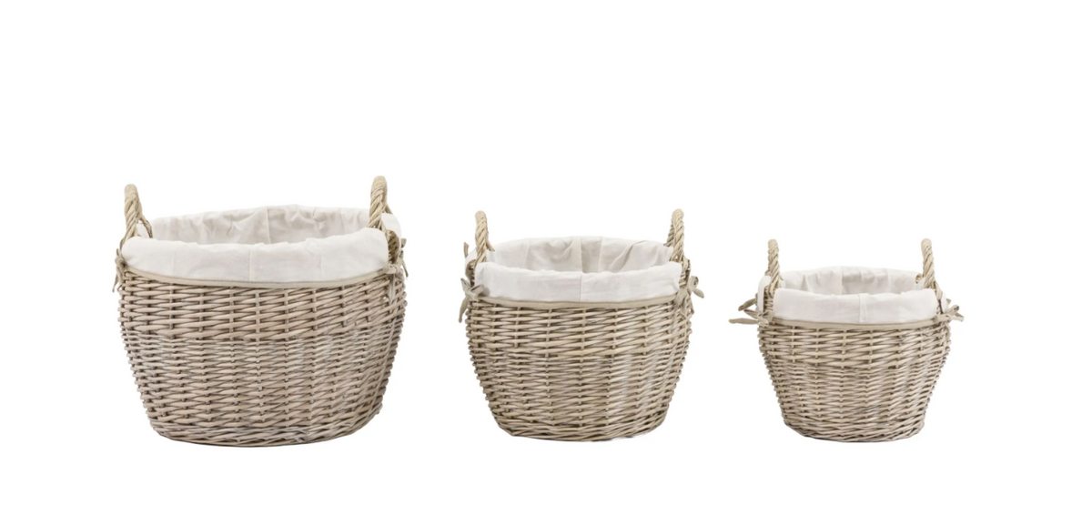 Aro Round Lined Baskets Natural Set of 3