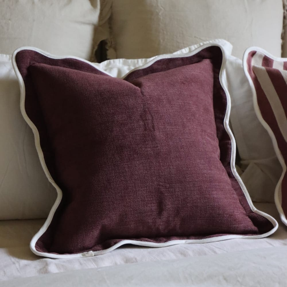 Chloe Plum Scalloped Edge Cushion - lifestyle