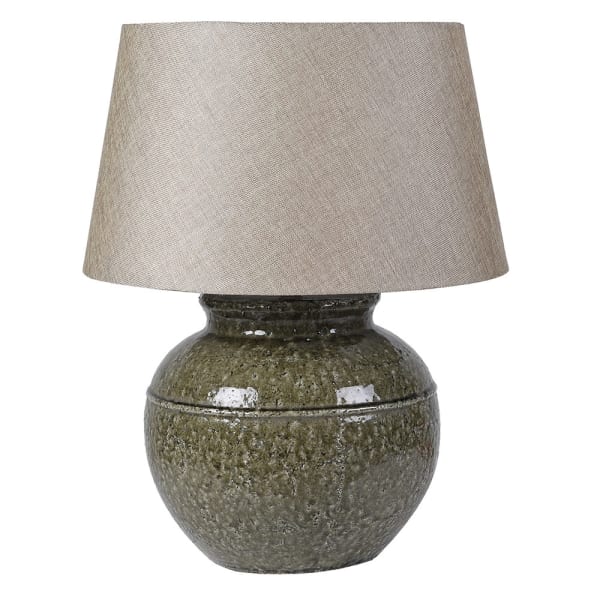 Moss Glazed Stoneware Table Lamp with Linen Shade