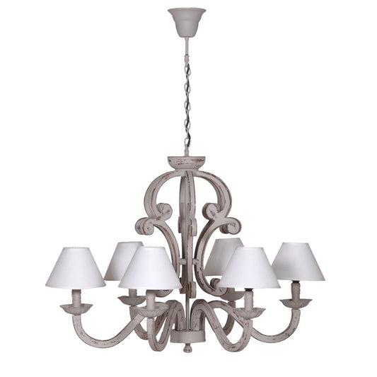 Grey 6 Arm Chandelier with Cotton Shades