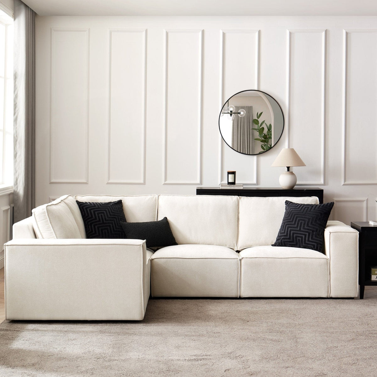 Brooklyn Small Left Hand L-Shape Sofa Ivory - lifestyle