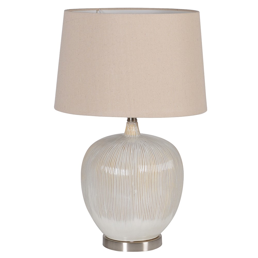 Beige Rounded Table Lamp with Linen Shade