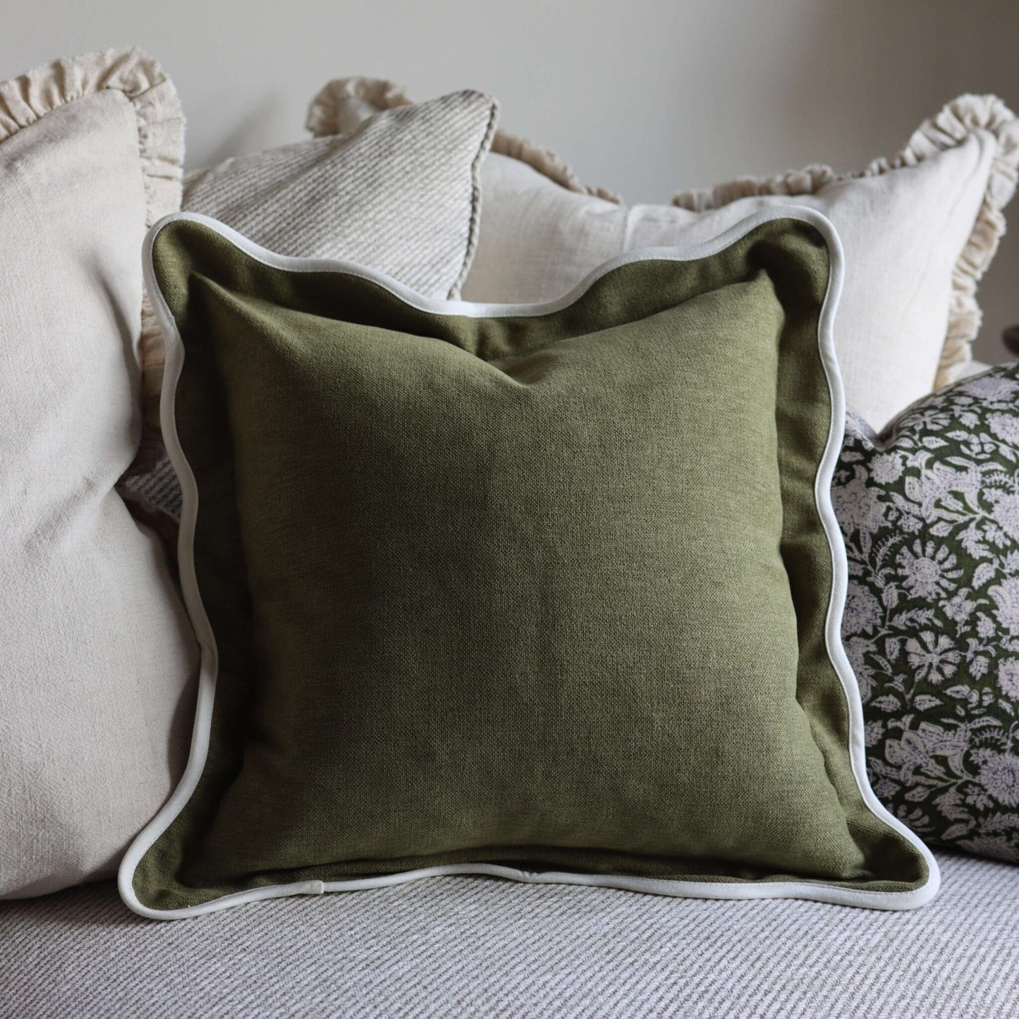 Chloe Olive Scalloped Edge Cushion