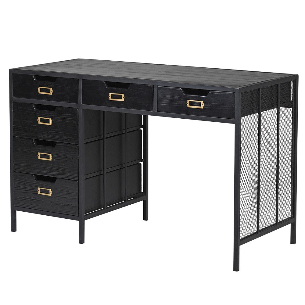 Black and Iron 6 Drawer Desk